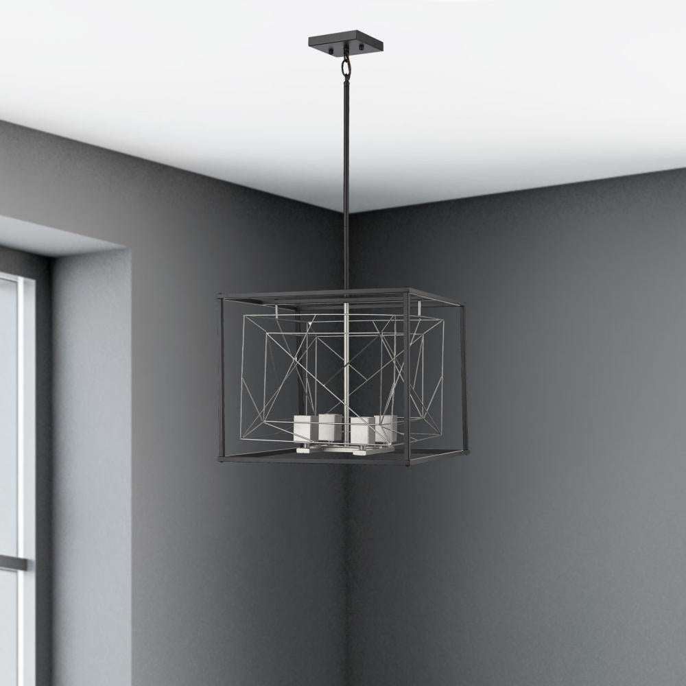 Aaron 4 Light Chandelier Ceiling - Black and Stainless Steel