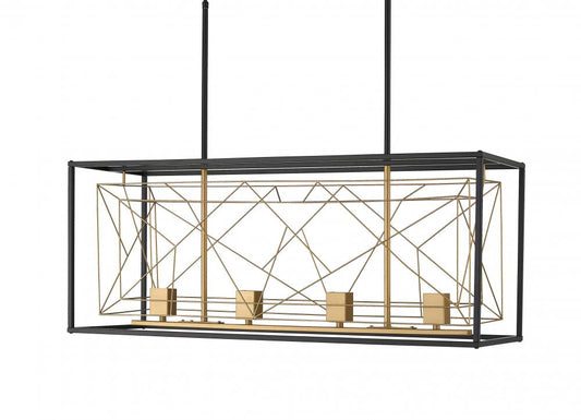 Aaron Wide 4 Light Chandelier Ceiling - Black and Natural Gold