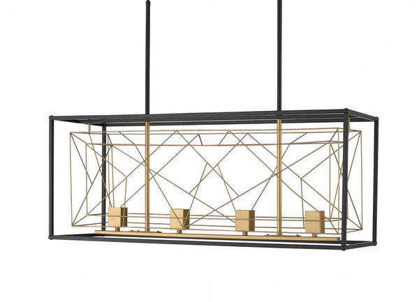 Aaron Wide 4 Light Chandelier Ceiling - Black and Natural Gold