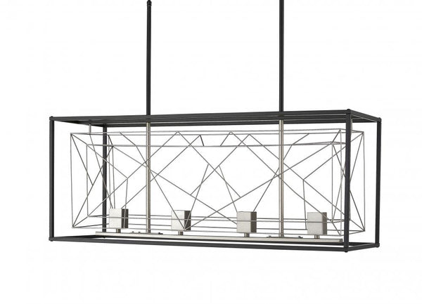 Aaron Wide 4 Light Chandelier - Black/Stainless Steel