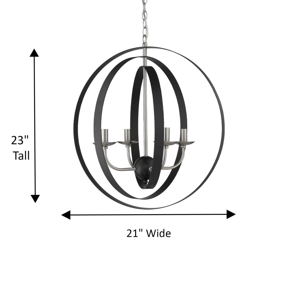 Erinne 4 Light Chandelier - Black/Stainless Steel